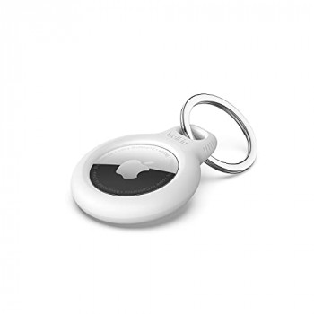 Belkin AirTag Case with Key Ring (Secure Holder Protective Cover for Air Tag with Scratch Resistance Accessory) - White