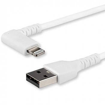 StarTech.com 1m USB A to Lightning Cable - Durable 90 Degree Right Angled White USB Type A to Lightning Connector Sync & Charger Cord w/Aramid Fiber Apple MFI Certified iPad iPhone 11 (RUSBLTMM1MWR)