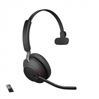 Jabra Evolve2 65 Wireless Headset – Noise Cancelling UC Certified Mono Headphones with Long-Lasting Battery – USB-A Bluetooth Adapter – Black