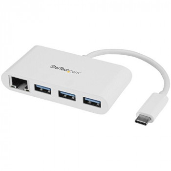 StarTech.com USB-C to Ethernet Adapter with 3 Port USB C Hub – Gigabit – White – Thunderbolt 3 Compatible – MacBook Pro 2016