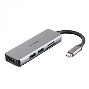 D-Link DUB-M530 5-in-1 USB-C Hub with HDMI 1.4, 2 USB 3.0 and SD/MicroSD Card Reader for MacBook Pro 2016 or Later, MacBook Air 2018, Chromebook and Surface Pro 7