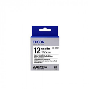 Epson LK-4WBW (12mm x 9m) Black/White Strong Adhesive Label Cartridge for LabelWorks Label Makers