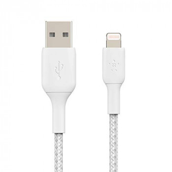 Belkin Braided Lightning Cable (Boost Charge Lightning to USB Cable for iPhone, iPad, AirPods) MFi-Certified iPhone Charging Cable, Braided Lightning Cable (0.15 cm, White)