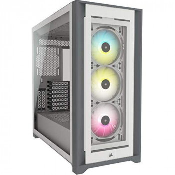 Corsair iCUE 5000X RGB Tempered Glass Mid-Tower ATX Smart Case (Four Tempered Glass Panels, Corsair RapidRoute Cable Management System, Three Included 120mm RGB Fans, Smart RGB Lighting) White