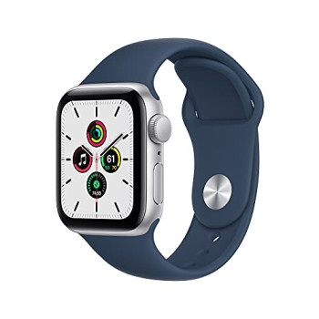 2021 Apple Watch SE (GPS, 40mm) - Silver Aluminium Case with Abyss Blue Sport Band - Regular