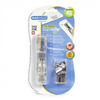 Rapesco Supaclip #40 Dispenser with 25 Stainless Steel Refill Clips