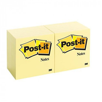 Post-it 654/6 Notes, 76 x 76 mm - Canary Yellow, 12 Pads (100 Sheets Per Pad)