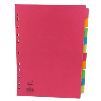 Concord Bright Subject Dividers Europunched 10-Part A4 Assorted Ref 50899
