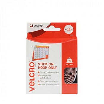 VELCRO Brand - Stick On Fasteners - Hook Side Only Perfect for Home or Office 19mm Coins - Hook Side Only White Pack of 125