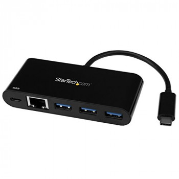 StarTech 3-Port USB-C Hub with Gigabit Ethernet and Power Delivery - USB-C to 3x USB-A - USB 3.0 Hub