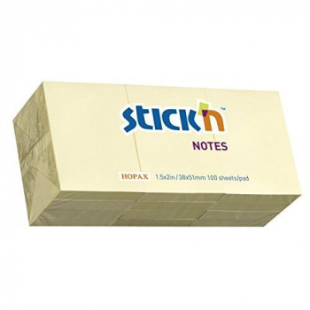 Stick N 21003 38x51mm Pastel Sticky Note - Yellow (Pack of 12 Pads)