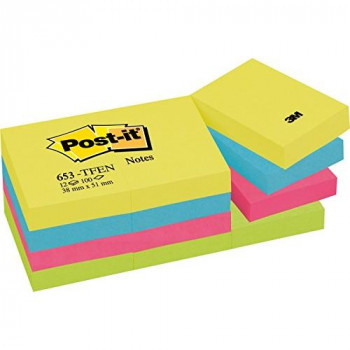 Post-it Notes - Warm Neon Rainbow - Ultra Fuchsia, Neon Yellow, Neon Pink, Neon Orange - 12 Pads Per Pack - 100 Sheets Per Pad - 38 mm x 51 mm