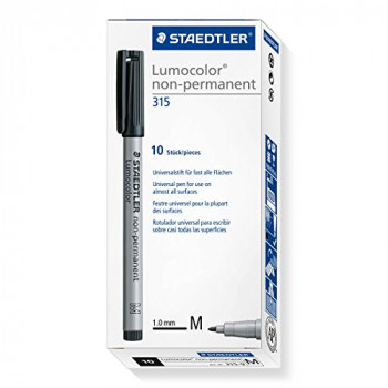 Staedtler 315-9 Lumocolor Universal Non Permanent Medium Pens - Black, Pack of 10