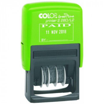 Colop S260/L2 Green Line Text Dater PAID Self-Inking Imprint 45x24mm Blue/Red Ref 15560250