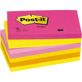 Post-it Notes - Warm Neon Rainbow Ultra Fuchsia, Neon Yellow, Neon Pink, Ultra Yellow, Neon Orange - 6 Pads Per Pack - 100 Sheets Per Pad - 76 mm x 127 mm
