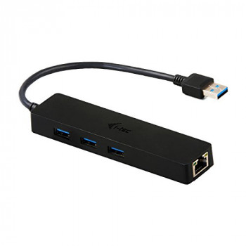 i-tec USB 3.0 3-Port Slim HUB with Gigabit Ethernet Adapter USB 3.0 to RJ-45 3x USB 3.0 for Windows Mac Linux Android, black