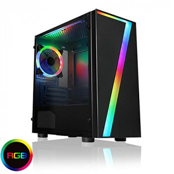 CiT Seven MATX RGB PC Gaming Case, Micro-ATX & Mini ITX Mobo Support, RGB LED Strip Included, 1 x 120mm Single-Ring Halo Spectrum Fan Included, Space For 8 Fans, Water Cooling Support | Black