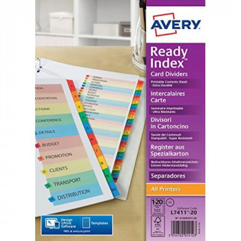 Avery 01966501 Ref  A4 ReadyIndex Pre-Printed Punched Dividers, 1-15 Numeric - Multicoloured