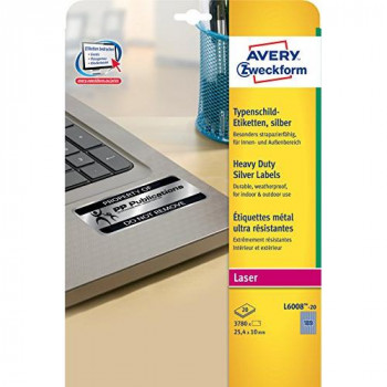 Avery L6008-20 3,780x Ultra-Resistant Labels 25.4 x 10 mm for Laser Printers