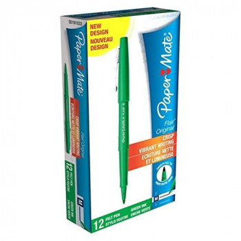 PaperMate Flair Original Felt Tip Pen, Medium - Green, Pack of 12