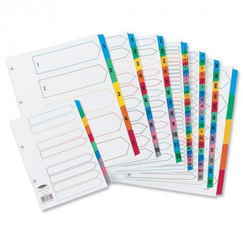 Concord Index Multicolour-tabbed Mylar-Reinforced 4 Holes 1-12 A4 White Ref CS13