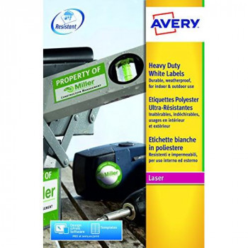 Avery L4778-20 Heavy Duty Weatherproof Labels for Laser Printers (45.7 x 21.2 mm Labels, 48 Labels Per A4 Sheet, 20 Sheets)
