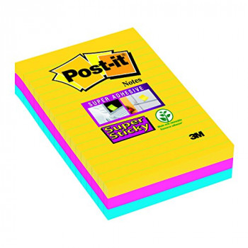 Post-it 101 x 152 mm "Rio color collection" Super Sticky Lined Notes (Pack of 3)