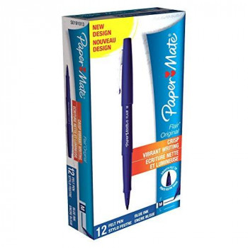 PaperMate Flair Original Felt Tip Pen, Medium - Blue, Pack of 12