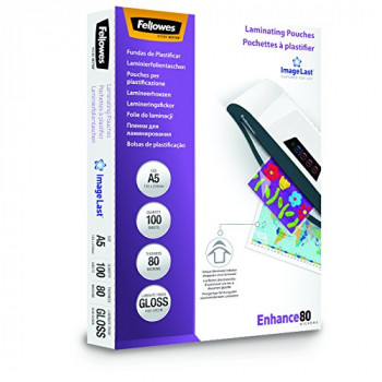 Fellowes Enhance A5 80 Micron Laminating Pouches (Pack of 100), Transparent
