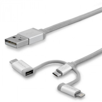 StarTech.com 2m USB Multi Charging Cable - USB to Lightning / USB-C / Micro-USB - Braided - MFi Certified - 3 in 1 Charger Cable