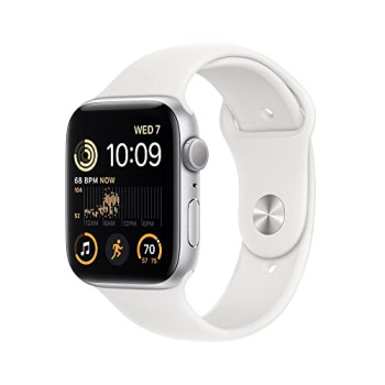 2022 Apple Watch SE (2nd generation) GPS 44mm Silver Aluminium Case with White Sport Band - Regular