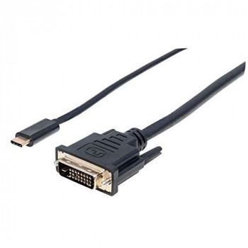 Manhattan USB-C to DVI-D Cable, 1080p@60Hz, 2m, Male to Female, Black, Compatible with DVD-D, Three Year Warranty, Polybag