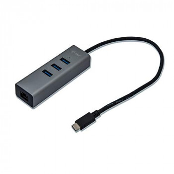 i-tec USB-C Metal 3-Port HUB with Gigabit Ethernet Adapter, 1x USB-C to RJ-45, 10/100/1000 Mbps, 3x USB 3.0 Port, LED