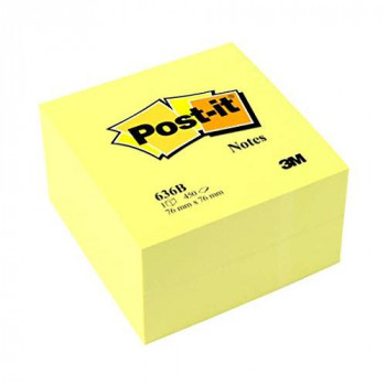 Post-It 636B  Notes, 76 x 76 mm - Yellow, 1 Cube (450 Sheets)
