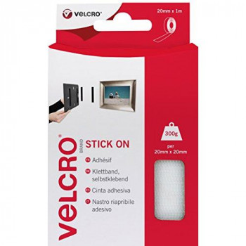 VELCRO Brand - Stick On Hook and Loop Fasteners Perfect for Home or Office 20mm x 1m Tape White