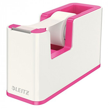 Leitz Tape Dispenser, Heavy Base with Tape, Wow Range, White/Metallic Pink