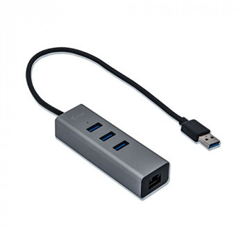 i-tec USB 3.0 Metal 3-Port HUB with Gigabit Ethernet Adapter, 1x USB 3.0 to RJ-45, 10/100/1000 Mbps, 3x USB 3.0 Port, LED, for laptop tablet PC, Windows Mac Linux Android, Space Grey colour