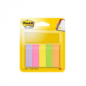 Post-it 15mm x 50mm Note Page Markers - Orange/ Green/ Yellow/ Pink/ Neon Pink (100 Sheets)