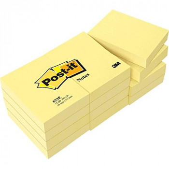 Post-it 653E Notes, 653E 38 x 51 mm - Canary Yellow, 12 Pads (100 Sheets Per Pad)