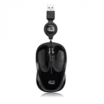 Adesso Ergonomic iMouse S8 - Retractable Optical USB Mouse (Black)