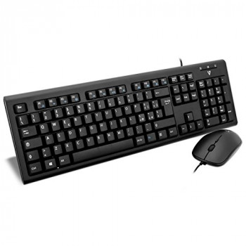 V7 CKU200IT Keyboard and Mouse Combo USB/PS2 Italian Layout (IT, Wired, USB, PS2-Adapter, Media-Hot-Keys), Black