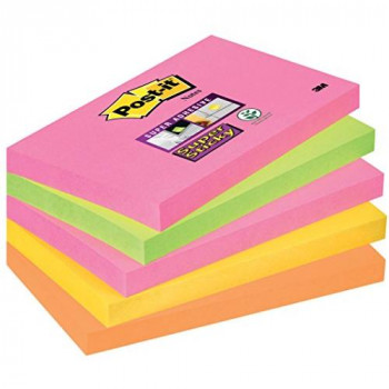 Post-it Super Sticky Notes - Neon Rainbow - Neon Pink, Limeade, Ultra Yellow, Neon Orange - 5 Pads Per Pack - 90 Sheets Per Pad - 76 mm x 127 mm