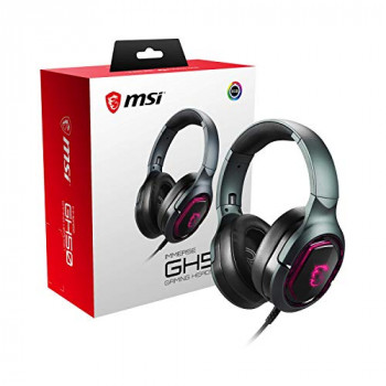 MSI IMMERSE GH50 7.1 Virtual Surround Sound RGB Gaming Headset 'Black with Ambient MSI Dragon Logo, RGB Mystic Light, USB, inline audio controller, 40mm Drivers, detachable Mic' - S37-0400020-SV1