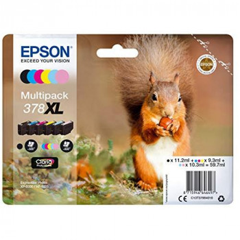 Epson 378XL Squirrel High Yield Genuine Multipack, 6-colours Ink Cartridges, Claria Photo HD Ink, Amazon Dash Replenishment Ready