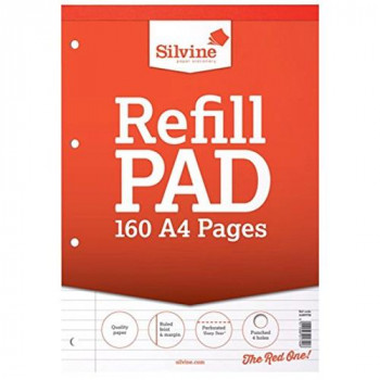 Silvine Refill Pad Headbound Perforated Punched Feint Ruled Margin 160 sheets 75gsm A4 Ref A4RPFM [Pack of 6]