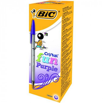 BIC Cristal Fun Ballpoint Pens with Large 1.6 mm Tip - Purple, Pack of 20