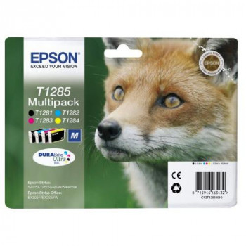 Epson Durabrite T1285 Fox Genuine Multipack Ink Cartridges, Multi-Coloured, Genuine