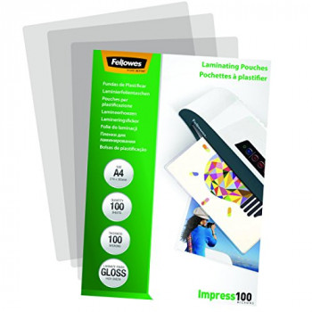 Fellowes 5351111 Impress A4 100 Micron Glossy Laminating Pouches (Pack of 100)