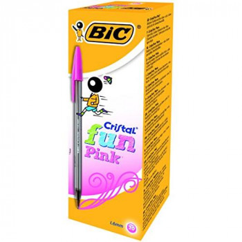 BIC Cristal Fun Ballpoint Pens with Large 1.6 mm Tip - Pink, Pack of 20