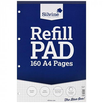 Silvine Refill Pad Headbound Perforated Punched Quadrille Squared 5mm 75gsm A4 Ref A4RPX [Pack of 6]